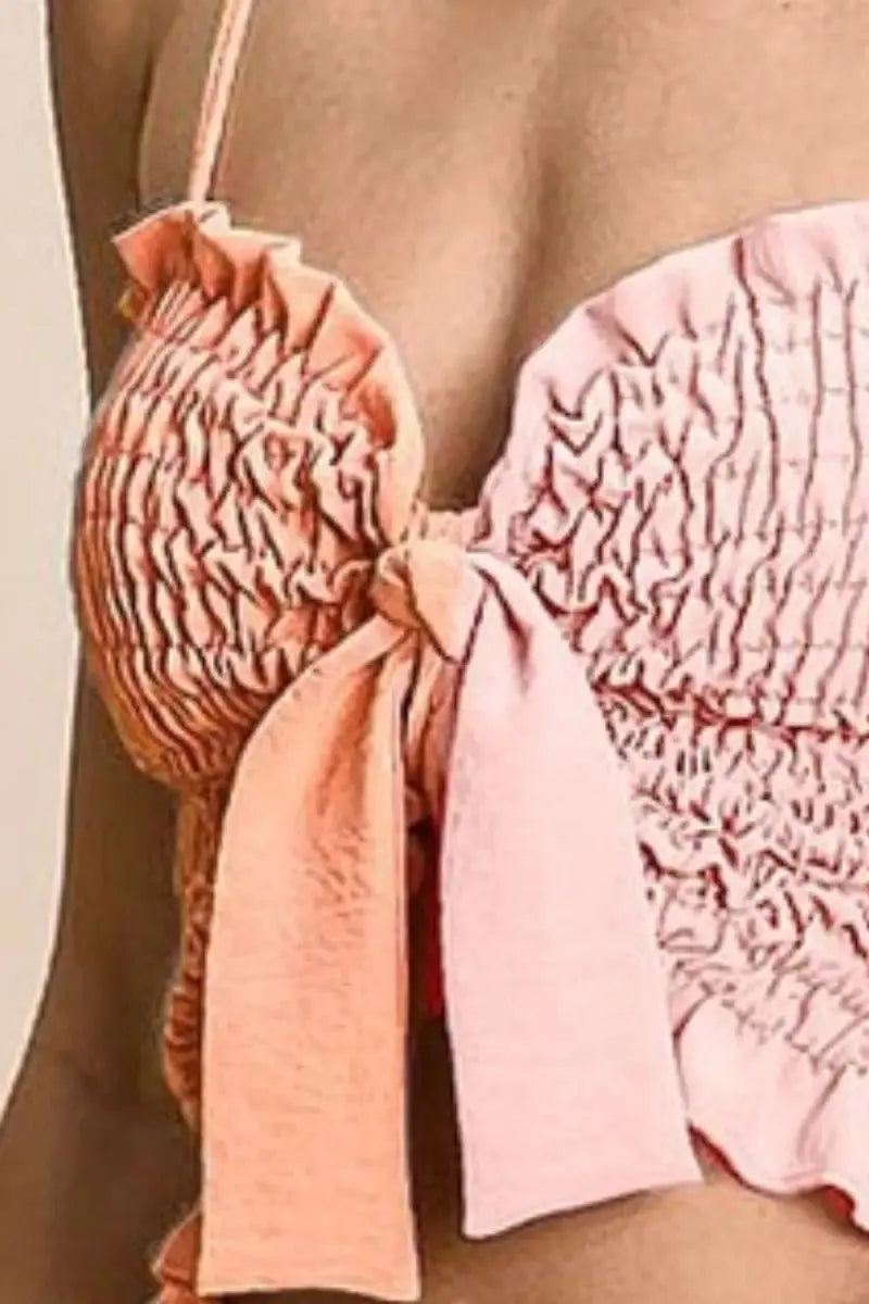 BiBi Woven Color Block Smocked with Ribbon Bra Top for Women - Love Salve